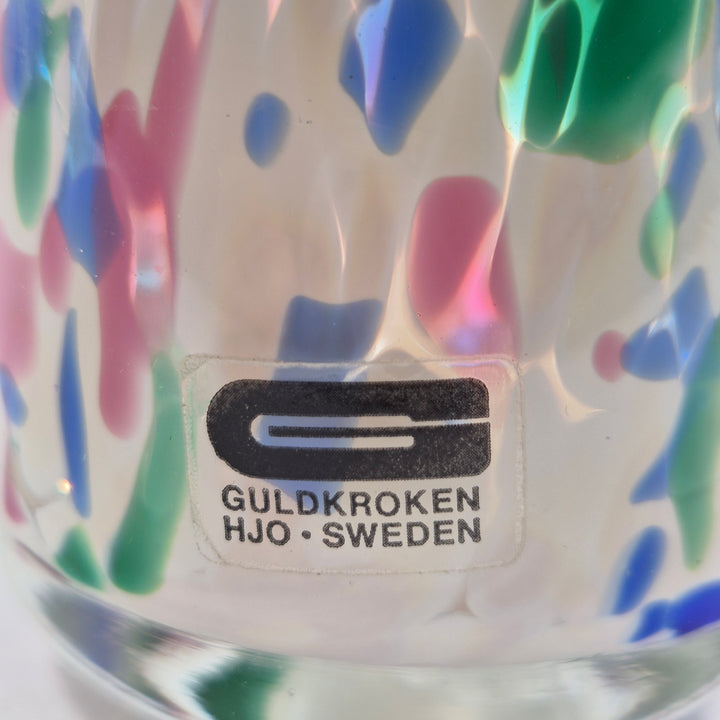 Retro konstglasvas Guldkroken Hjo färgstänk