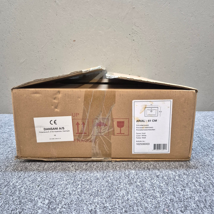 Elegant vitt porslinstvättställ Arial 61 cm