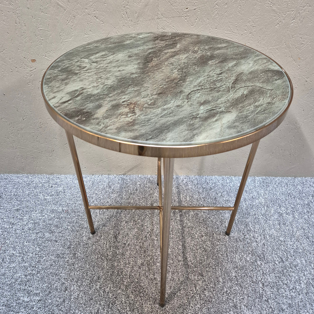 Eleganta runda sidobord 2‑pack marmorlook