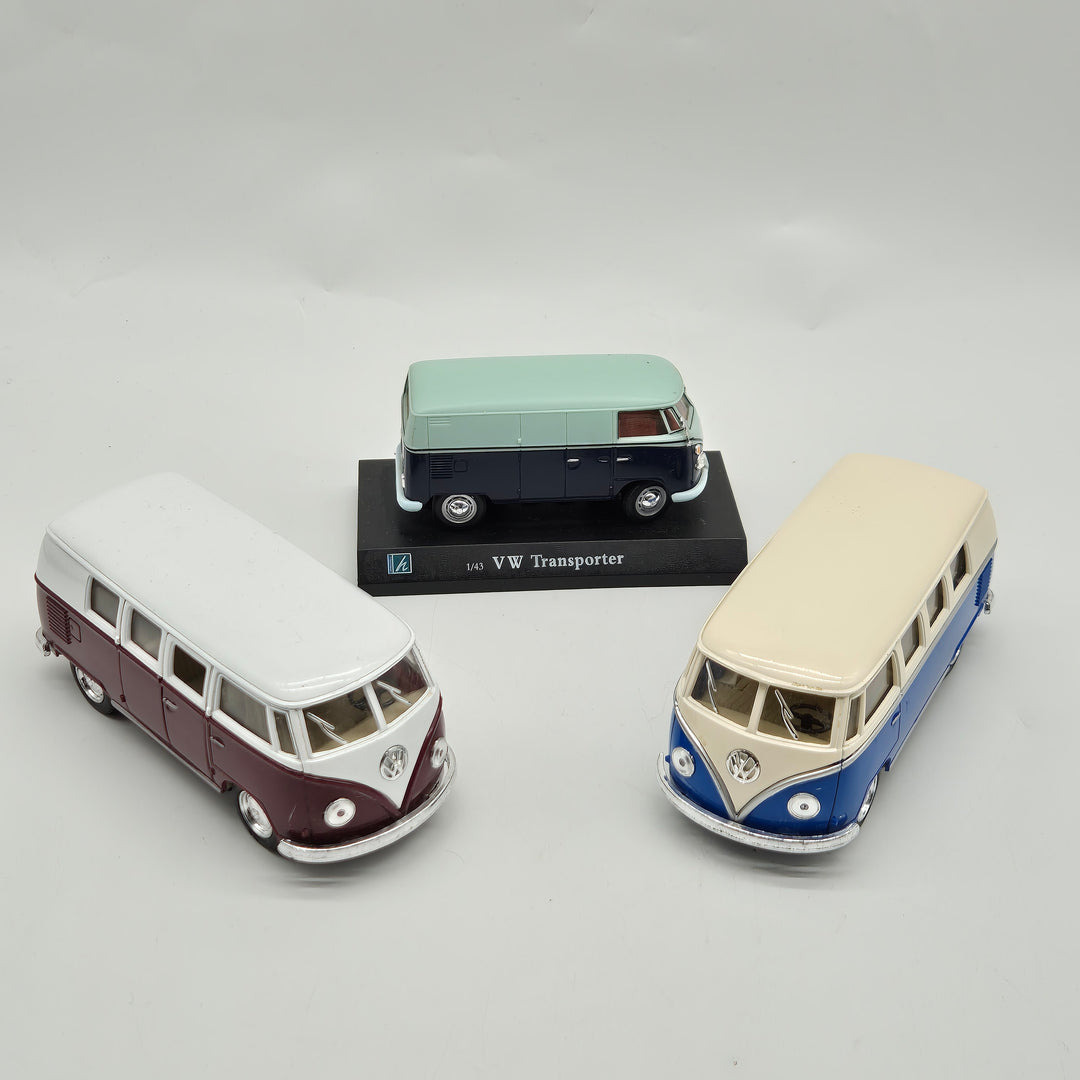 VW Transporter Modellbil – Klassisk Volkswagen Buss (Set med 3)