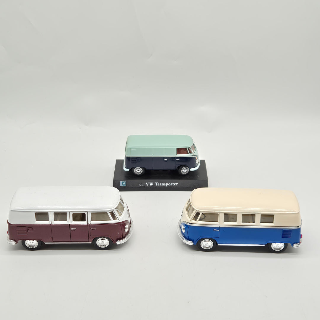 VW Transporter Modellbil – Klassisk Volkswagen Buss (Set med 3)