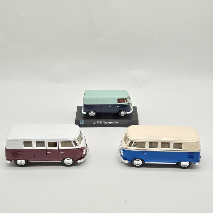VW Transporter Modellbil – Klassisk Volkswagen Buss (Set med 3)