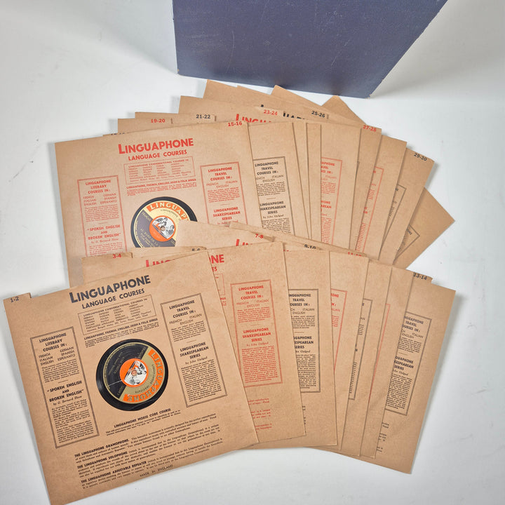 Vintage Linguaphone språkkurs grammofonskivor blå box