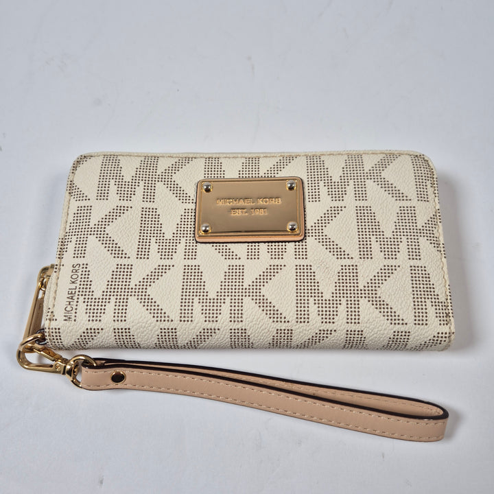 Beige Michael Kors plånbok med dragkedja