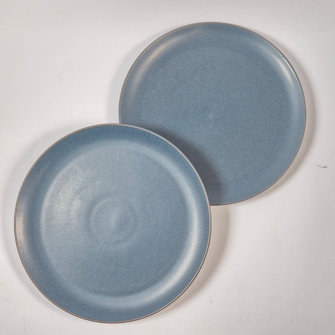Blå retro mattallrikar Höganäs Keramik stengods