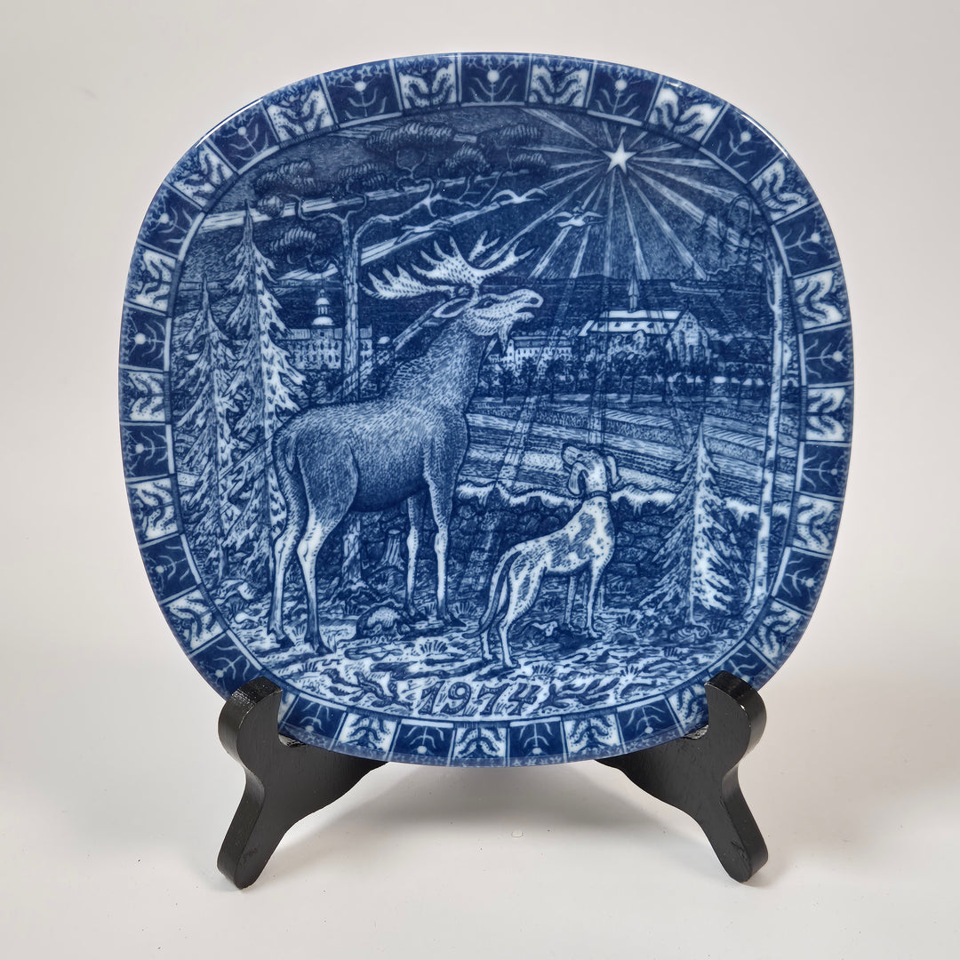 Rörstrand samlartallrik Julen 1974 blåvit retro