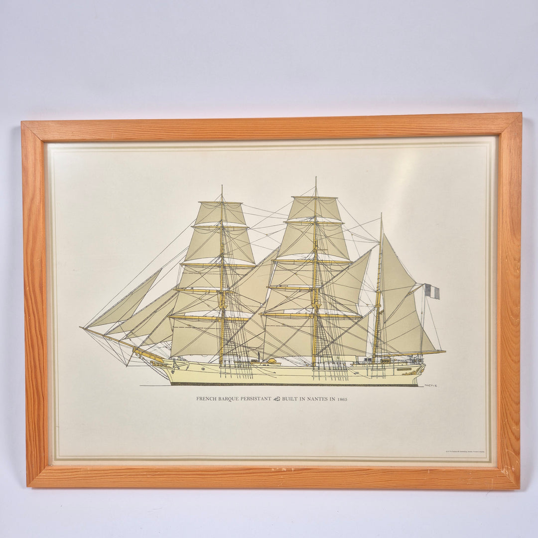 Vintage marina segelfartyg planscher i träram