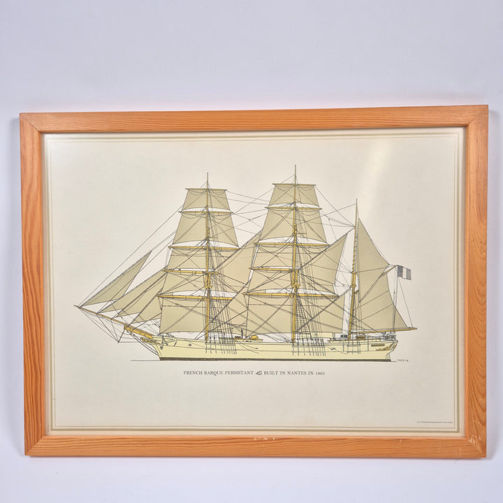 Vintage marina segelfartyg planscher i träram