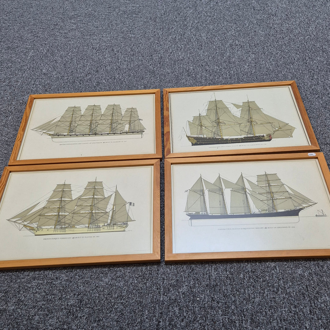 Vintage marina segelfartyg planscher i träram