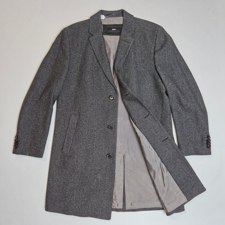 Elegant grå ullkappa lång BOSS Hugo Boss