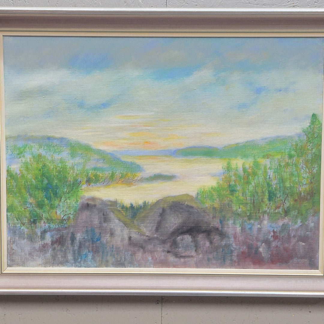 Stämningsfull landskapstavla i pastell med träram