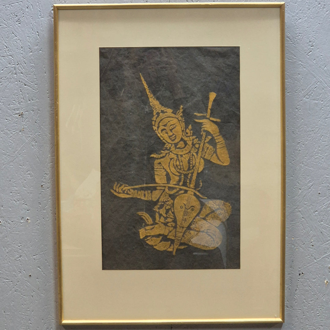 Orientaliskt retro konsttryck med gyllene figurmotiv