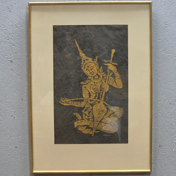 Orientaliskt retro konsttryck med gyllene figurmotiv