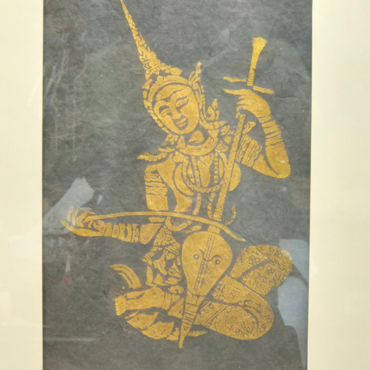 Orientaliskt retro konsttryck med gyllene figurmotiv