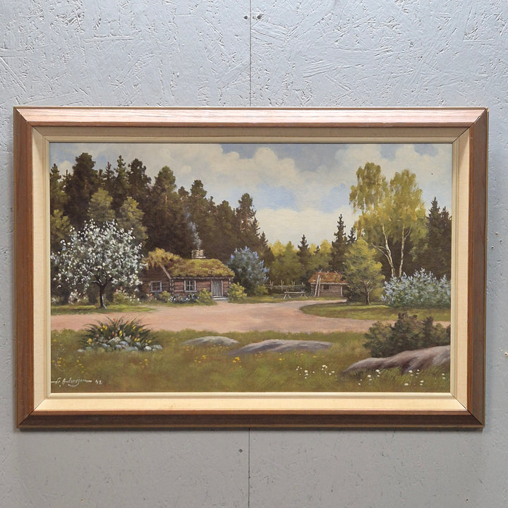 Retro oljemålning svensk sommaridyll Andersson 1948