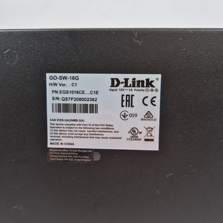 D-Link GO-SW-16G nätverksswitch 16-portars begagnad