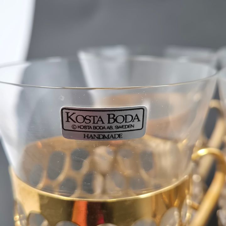 Retro glasservis Kosta Boda med guldfärgade hållare - 12st