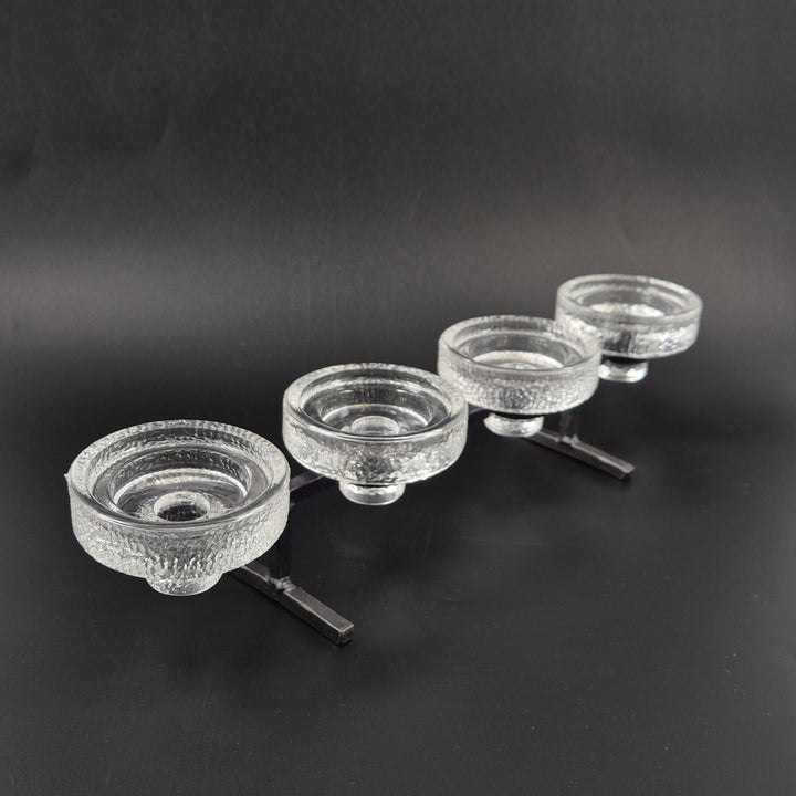 Modern ljusstake i bubbligt glas och svart metall
