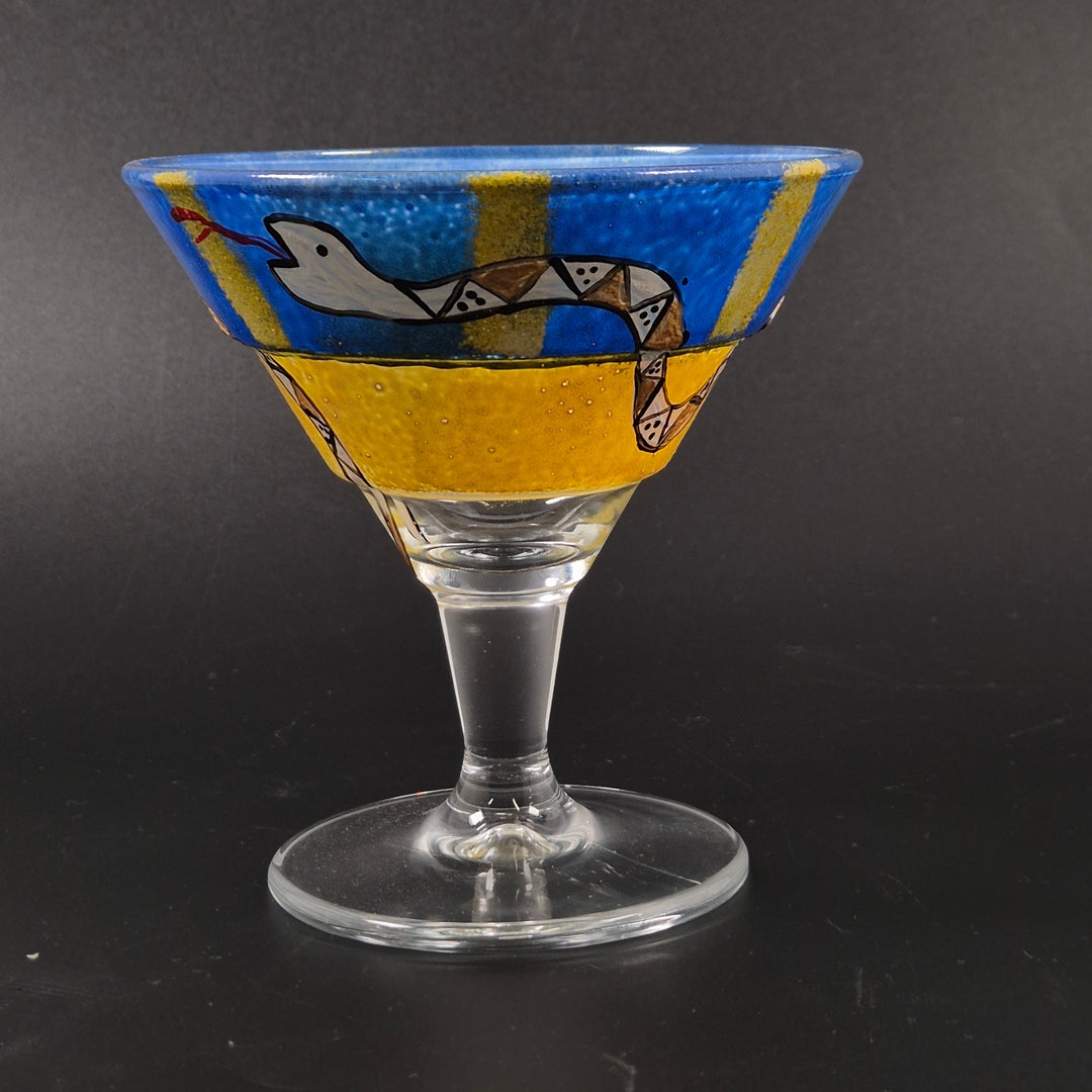 Handmålat retro cocktailglas med ormmotiv