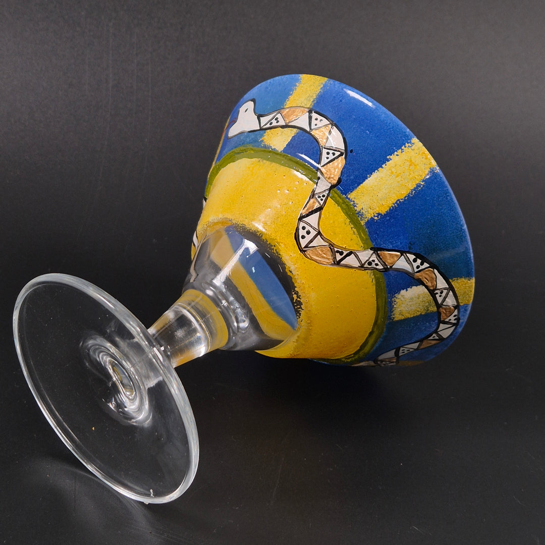 Handmålat retro cocktailglas med ormmotiv
