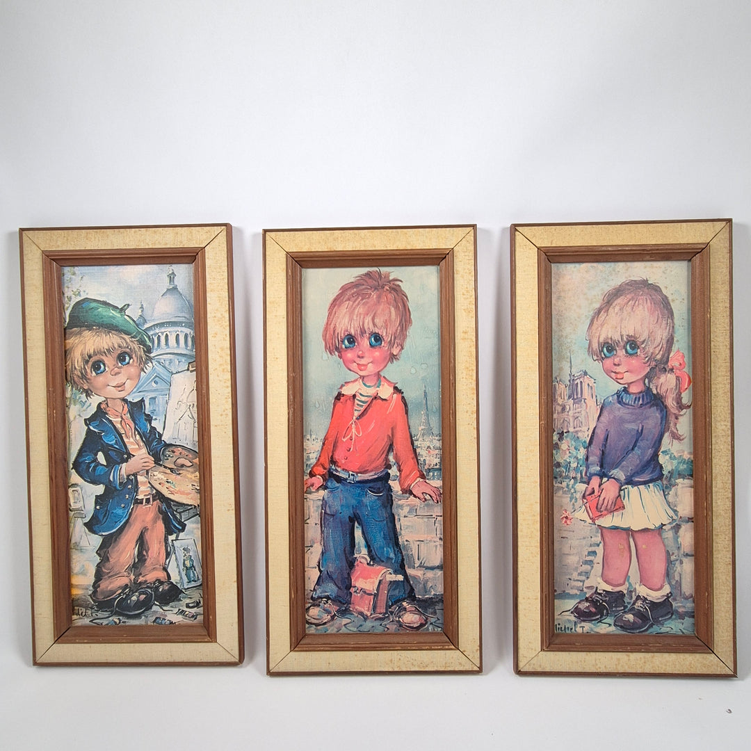 Retro barnmotiv tavlor 3 pack i träram