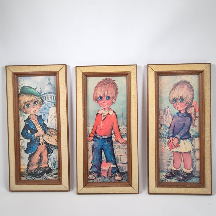 Retro barnmotiv tavlor 3 pack i träram
