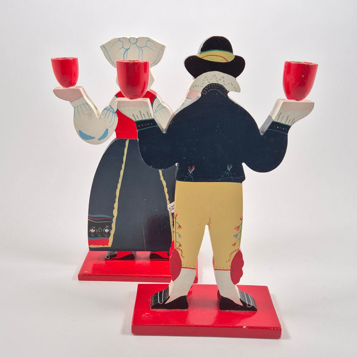 Retro svenska träljusstakar folkdräkt handmålade vintage