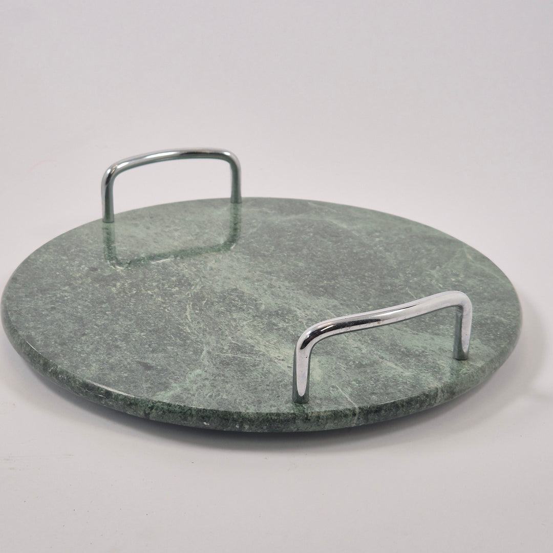 Elegant rund serveringsbricka i grön marmor