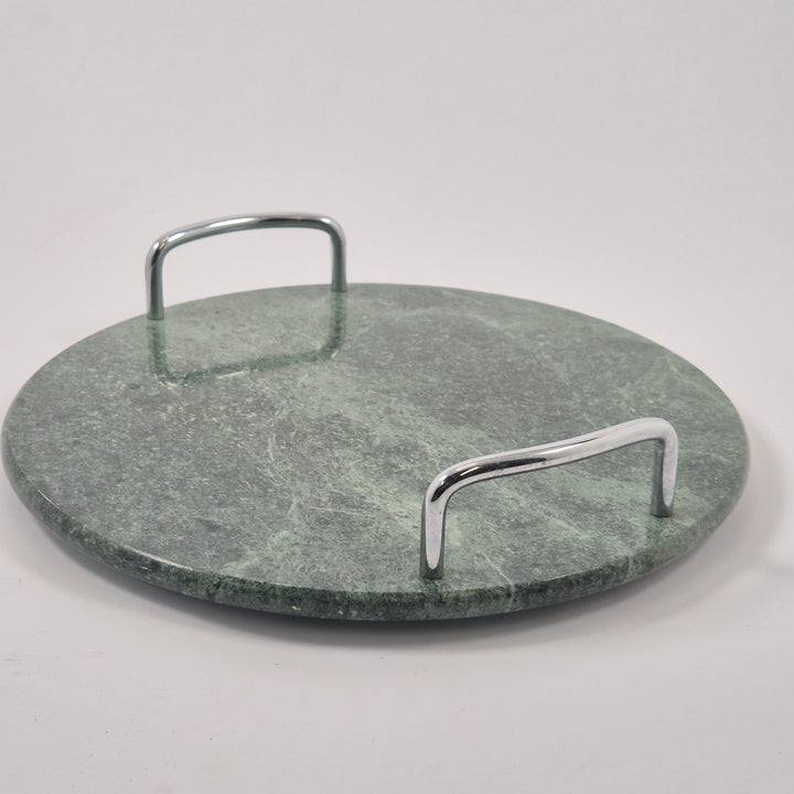 Elegant rund serveringsbricka i grön marmor