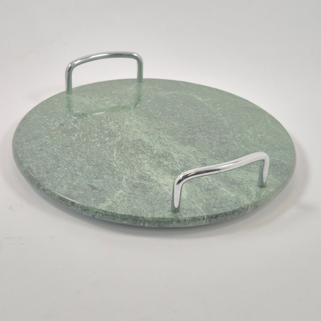 Elegant rund serveringsbricka i grön marmor