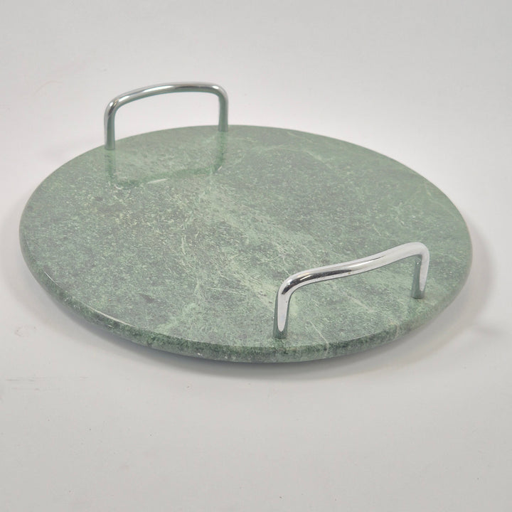 Elegant rund serveringsbricka i grön marmor
