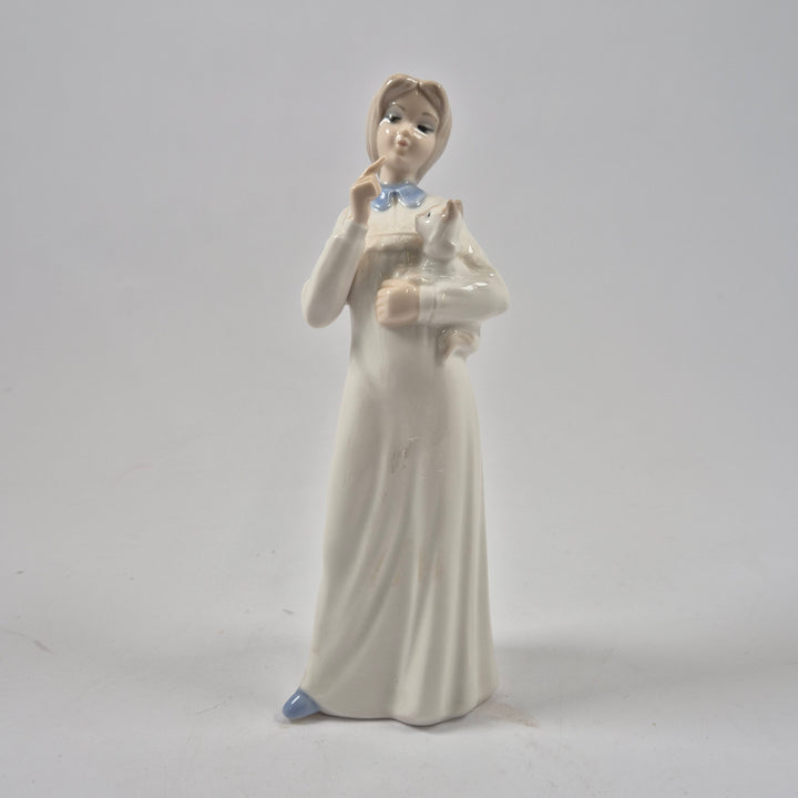 Tengra porslinsfigur flicka med katt retro
