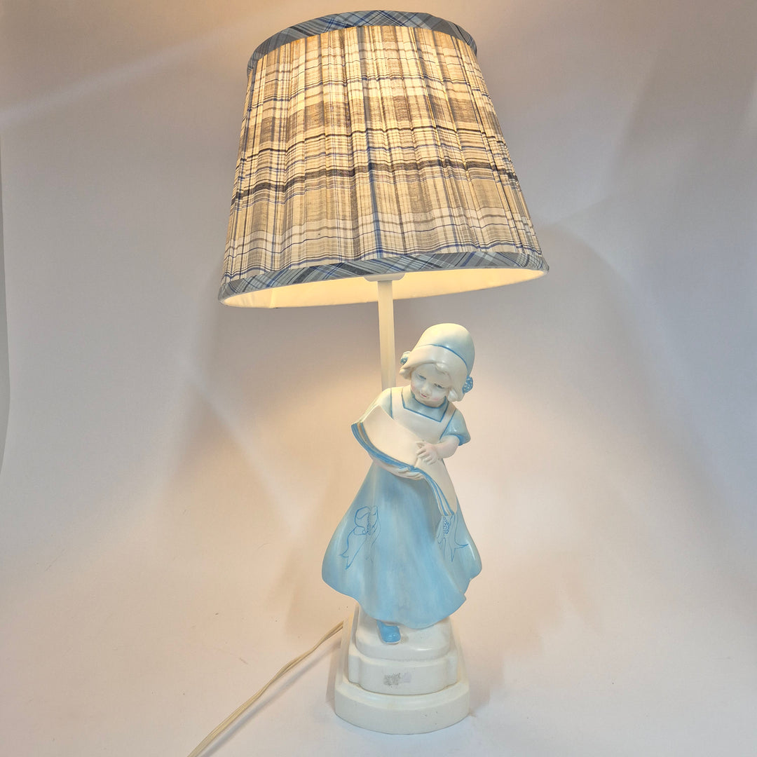 Retro bordslampa Stonelite flicka blå beige