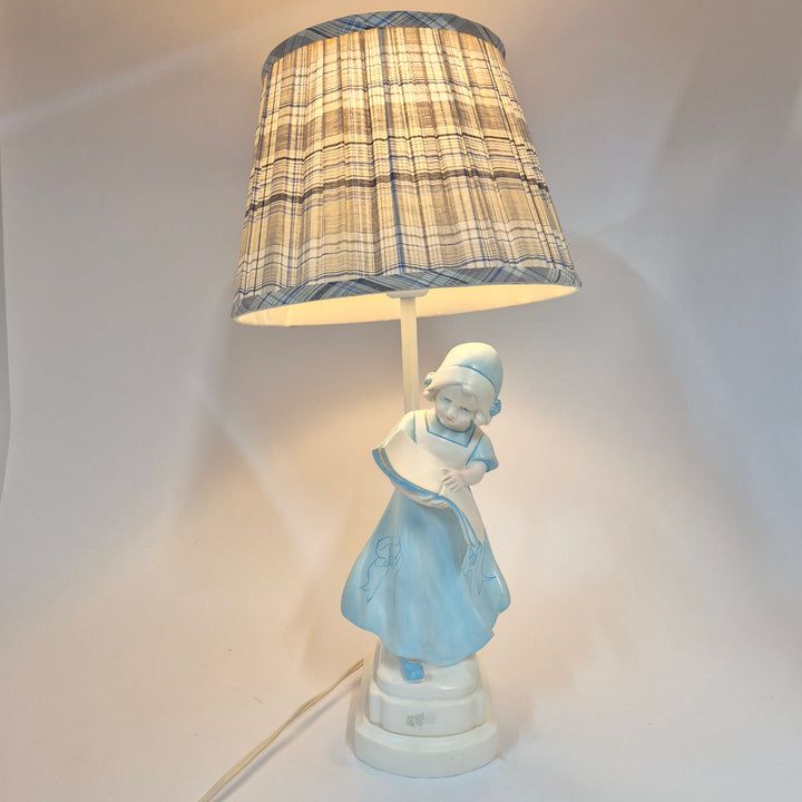 Retro bordslampa Stonelite flicka blå beige