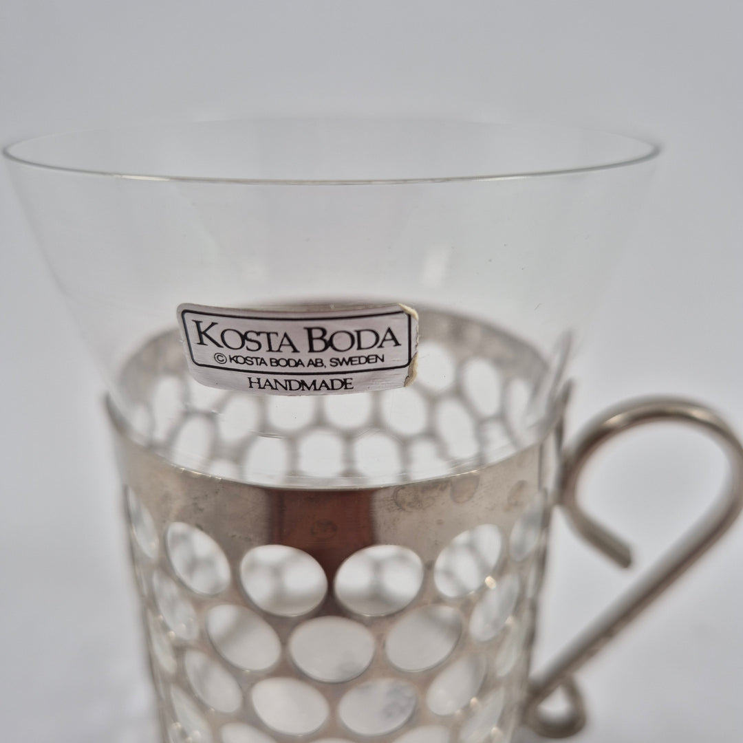 Kosta Boda retro glaskoppar med metallhållare