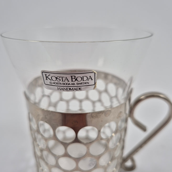 Kosta Boda retro glaskoppar med metallhållare