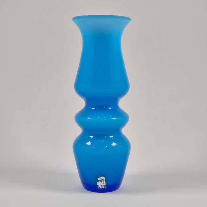Blå retro glasvas Alsterfors Sweden