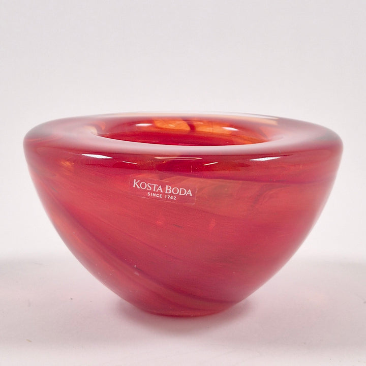Röd rosatonad konstglasskål Kosta Boda elegant