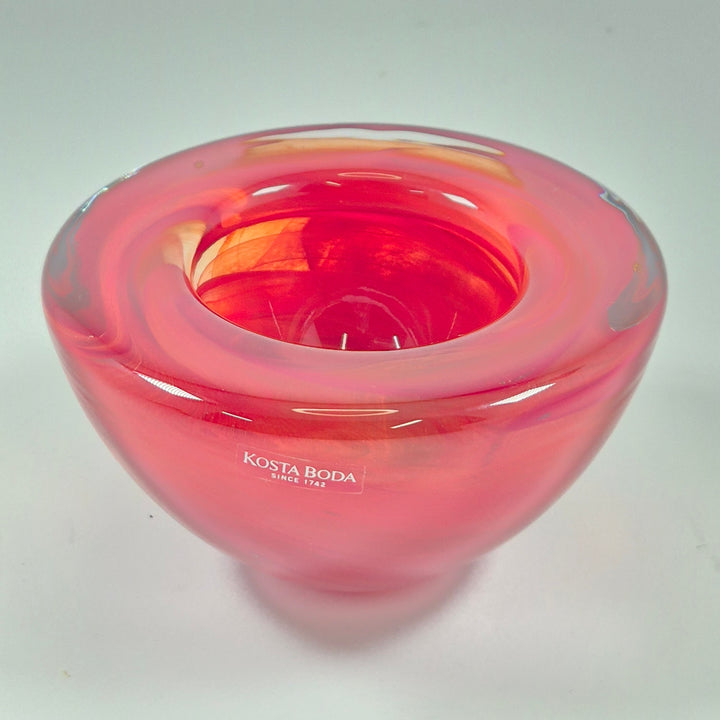 Röd rosatonad konstglasskål Kosta Boda elegant