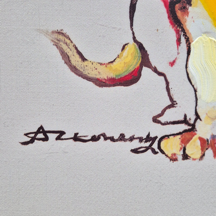 Färgstark hundmålning på duk modern väggkonst