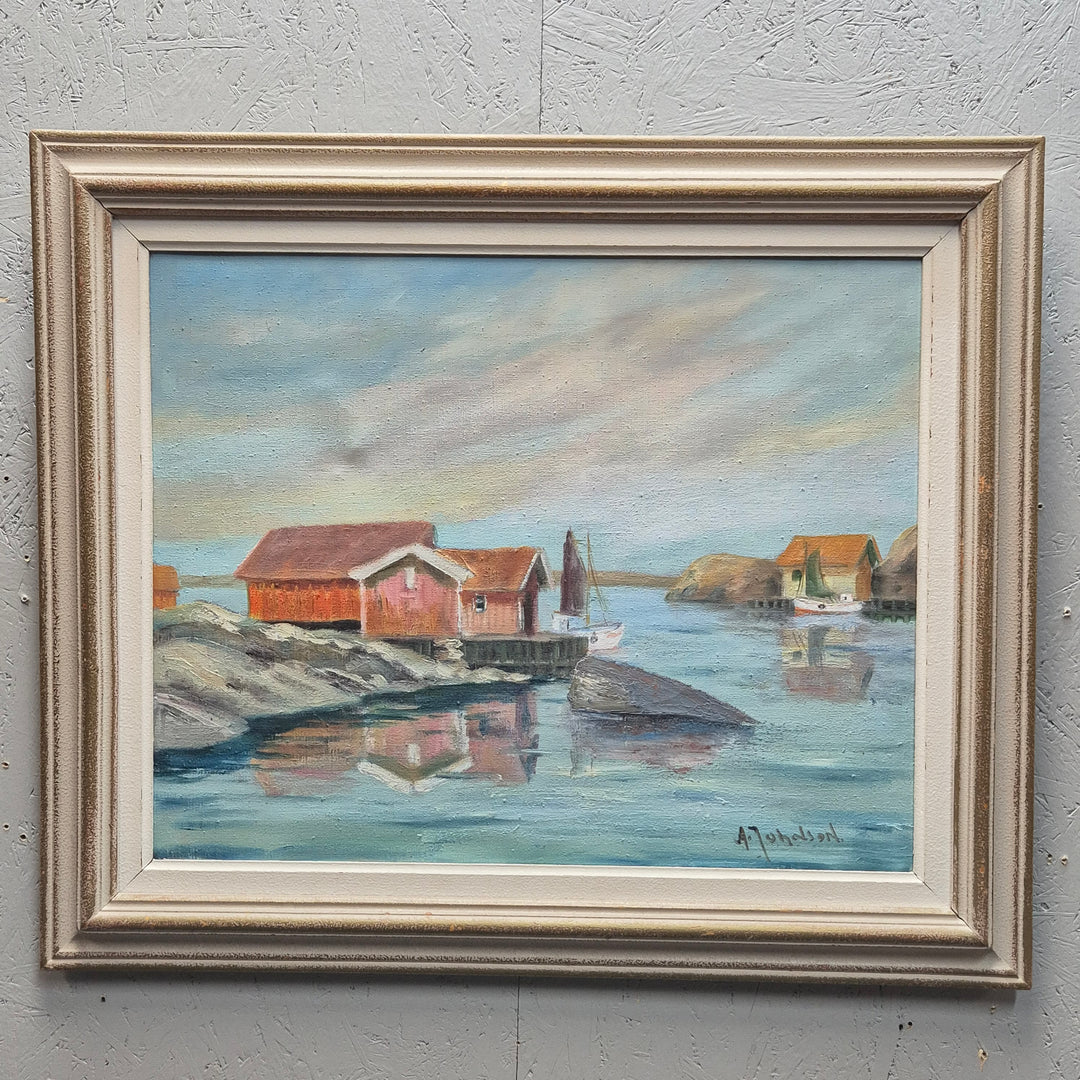 Retro oljemålning skärgårdsmotiv i träram