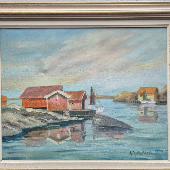 Retro oljemålning skärgårdsmotiv i träram
