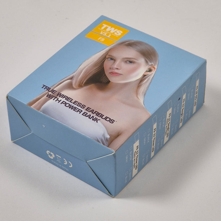 TWS F9 trådlösa hörlurar med powerbank