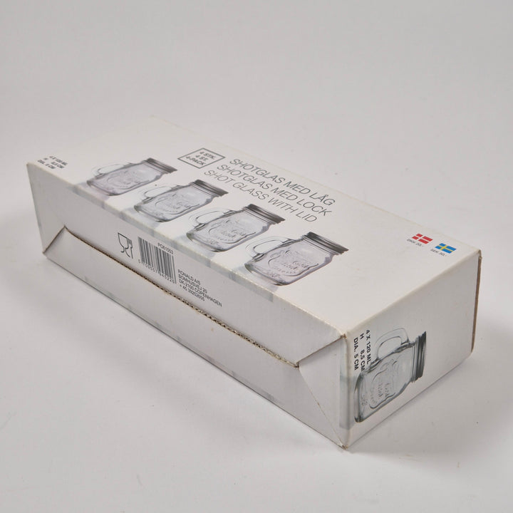 4-pack retro shotglas i glas med lock