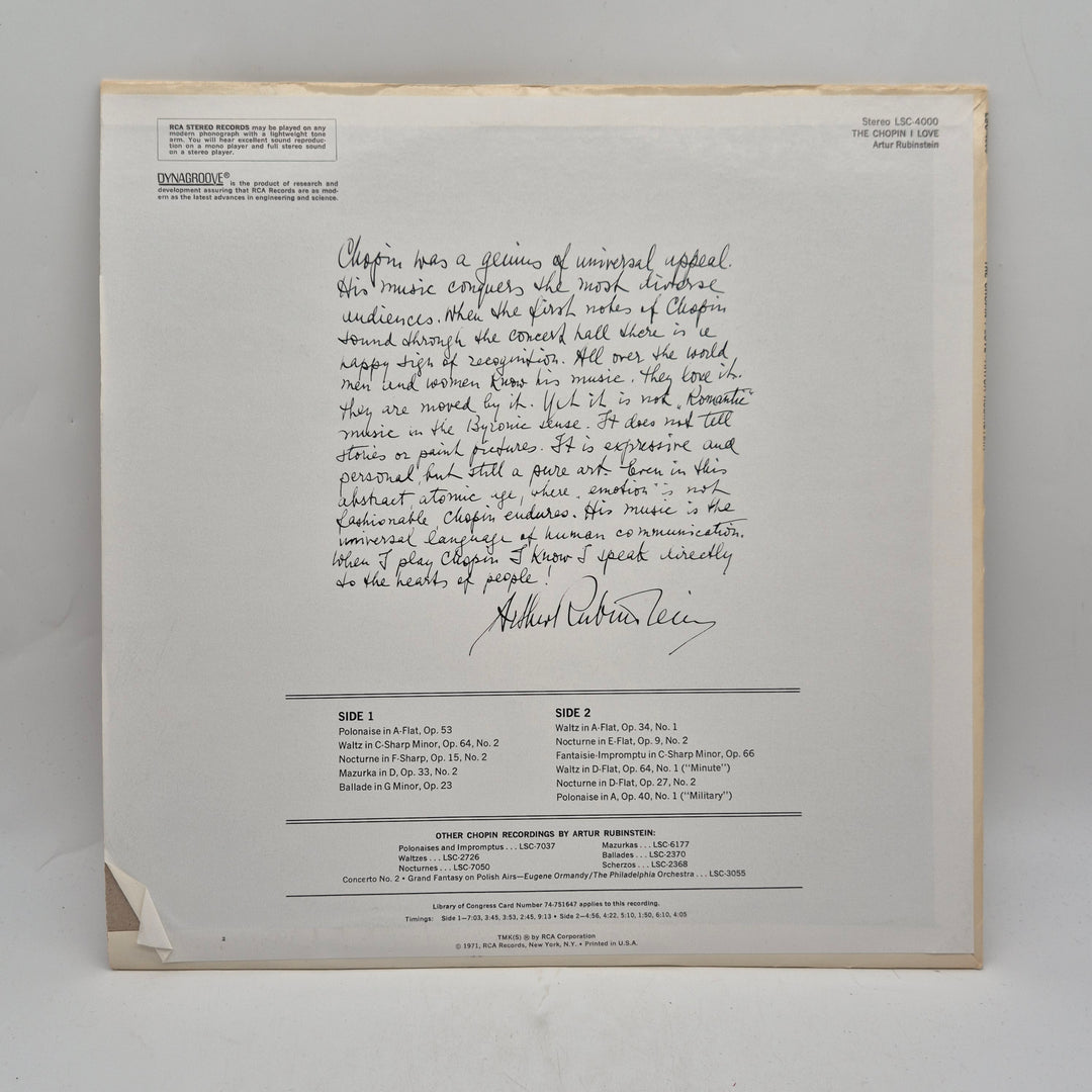 Artur Rubinstein Chopin LP retro RCA