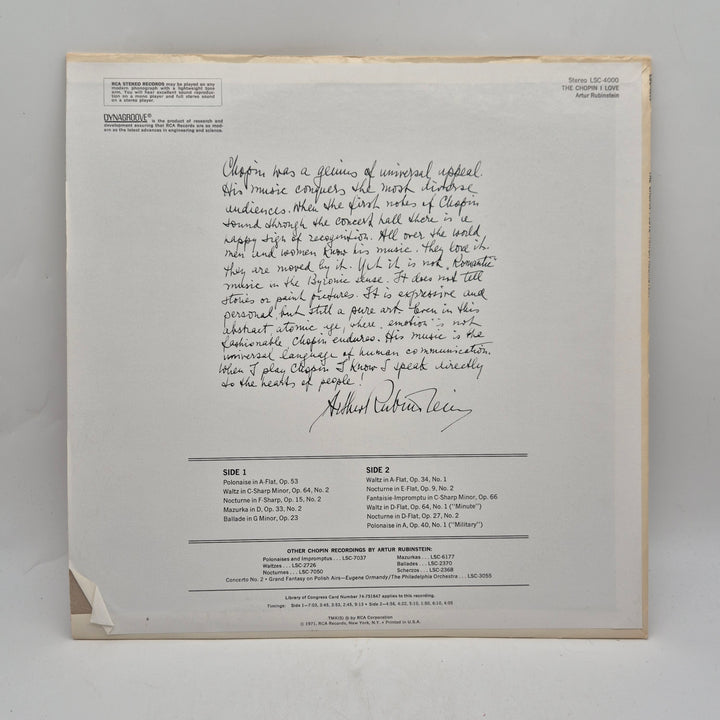 Artur Rubinstein Chopin LP retro RCA