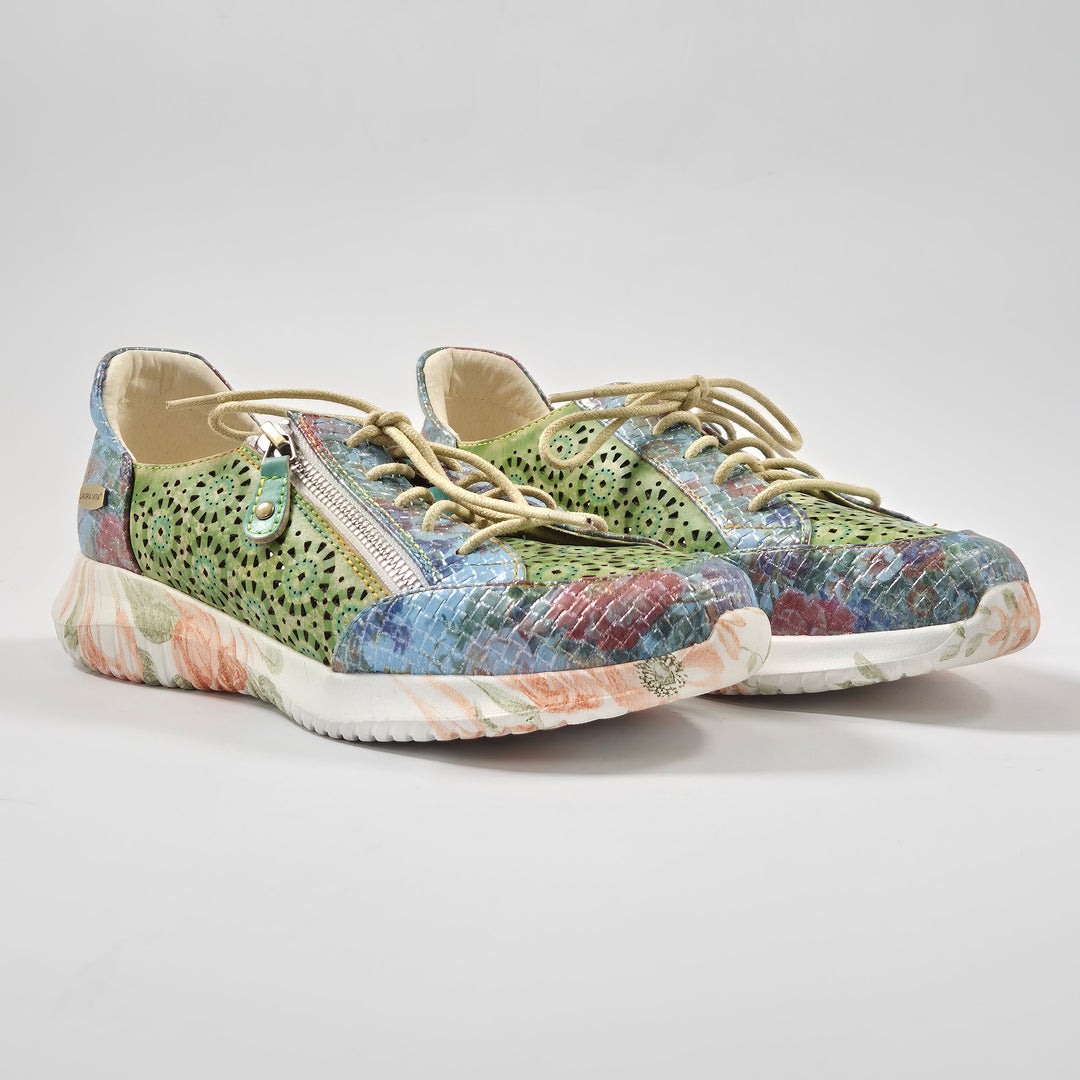 Laura Vita färgstarka lädersneakers grön mönstrad 39
