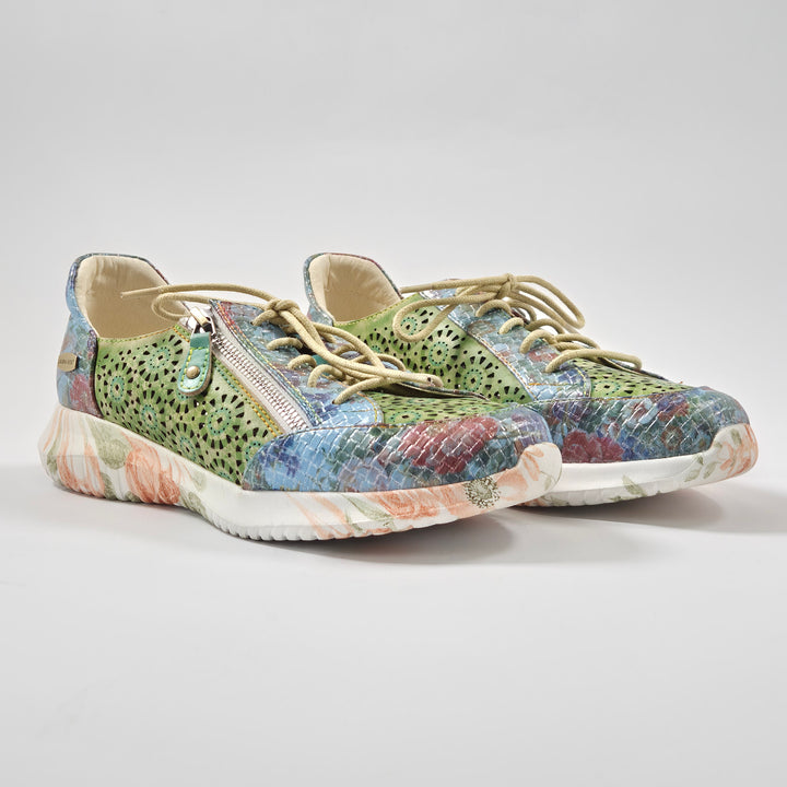 Laura Vita färgstarka lädersneakers grön mönstrad 39