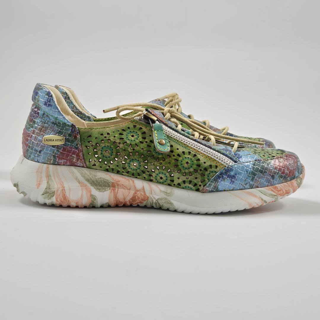Laura Vita färgstarka lädersneakers grön mönstrad 39