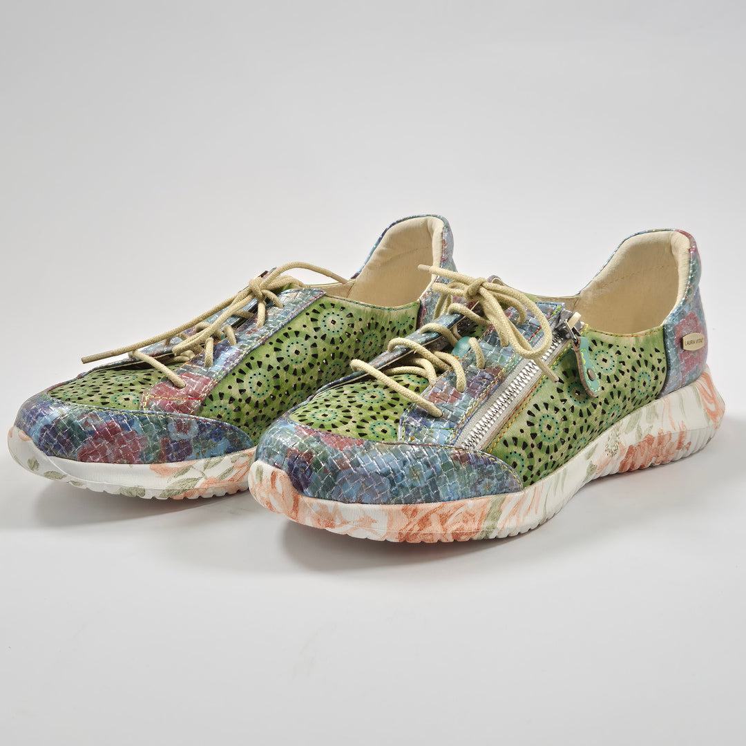 Laura Vita färgstarka lädersneakers grön mönstrad 39